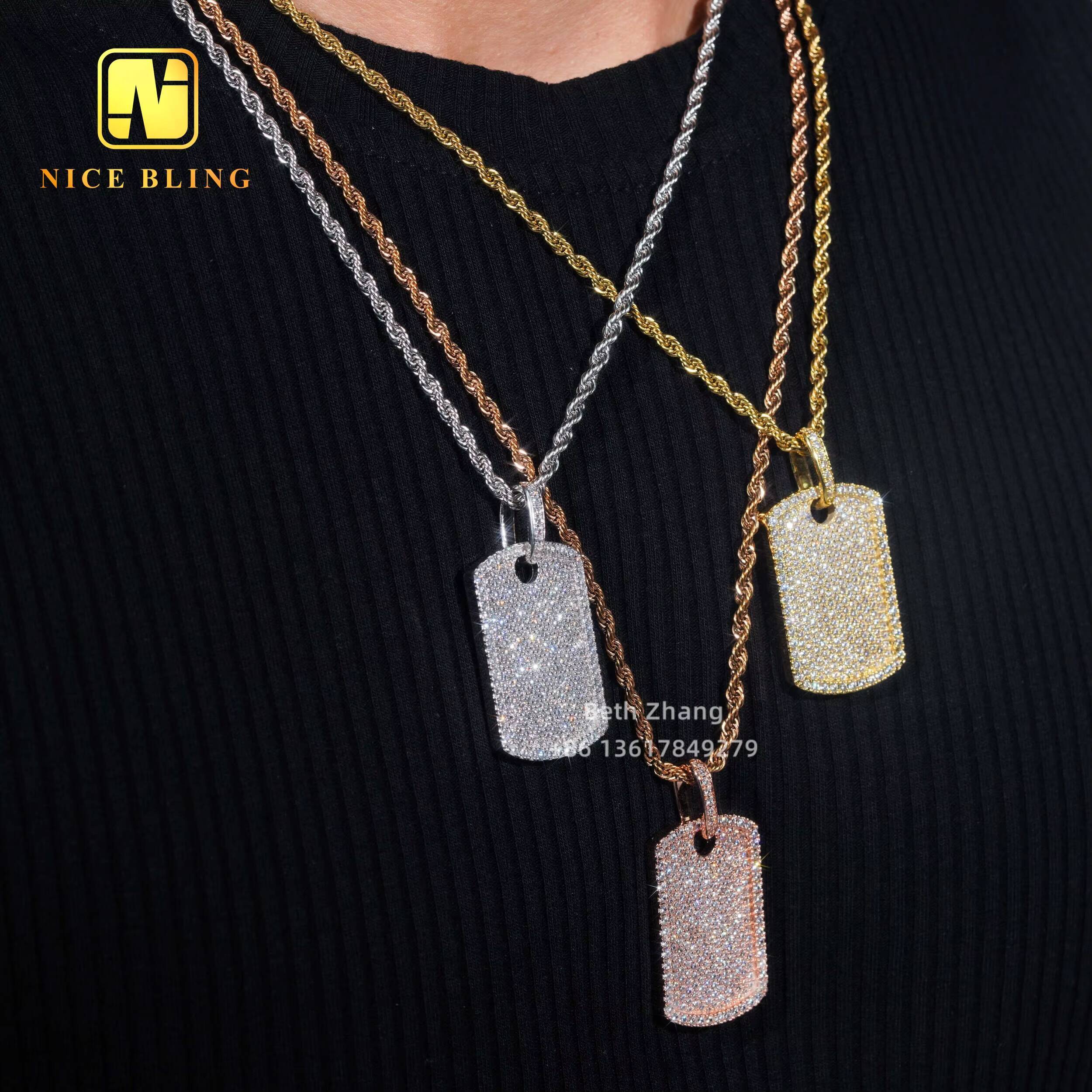 RTS Iced Out Jewelry 18K Gold Plated S925 Pendant 5a Moissanite Diamond Hip Hop Dog Tag Pendant for Men Women