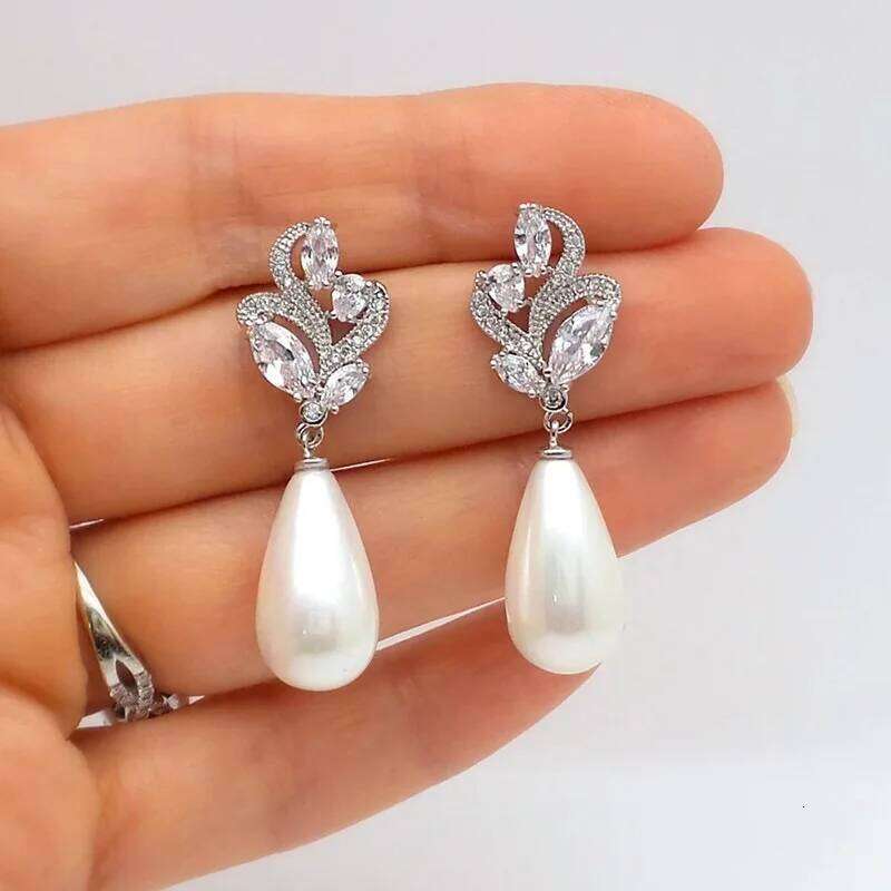 ZAKOL Elegant AAA Cubic Zirconia Imitation Pearl Dangle Earrings for Women Aesthetic Bridal Wedding Earring Party Jewelry Gift