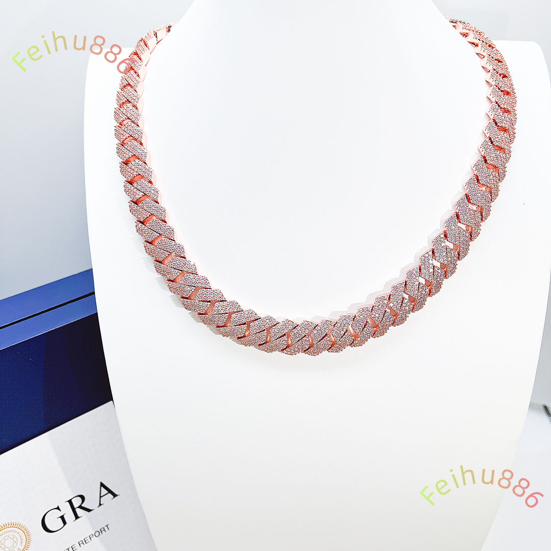 Hip Hop Jewelry 15mm Pass Diamond Test VVS Moissanite Diamond Iced Out Necklace Custom Men 925 Silver Cuban Link Chain