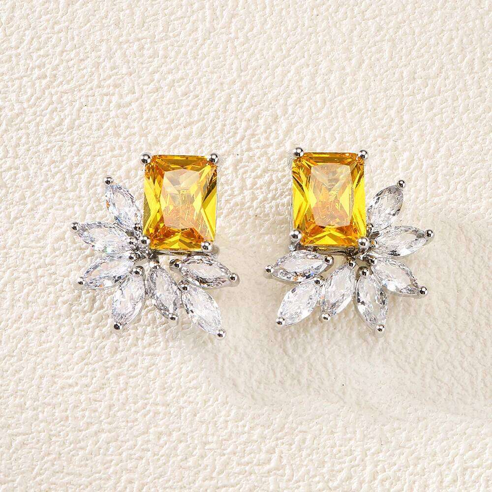 ZAKOL Big Yellow Green Geometric Cubic Zirconia Stud Earrings for Women Exquisite Anniversary Birthday Jewelry Gift