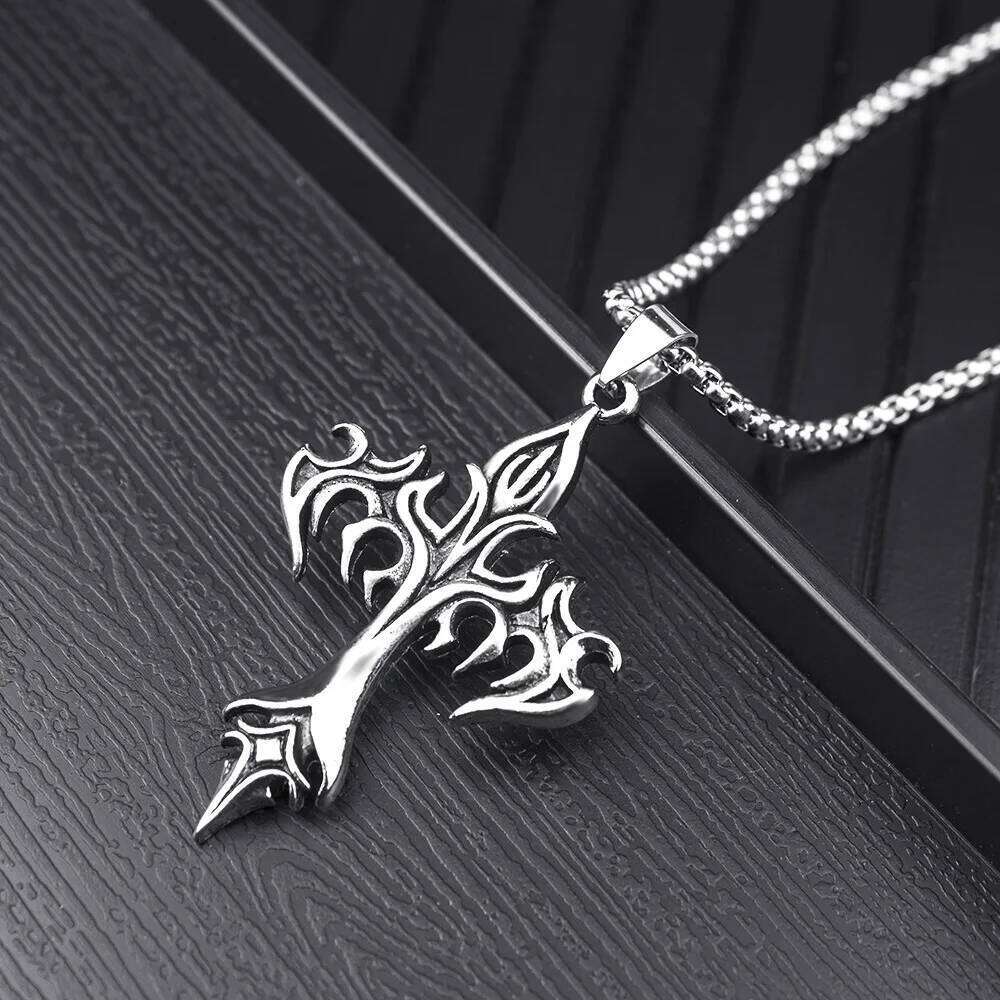 ZAKOL Hip Hop Cross Pendant Necklace Unique Design Stainless Steel Goth Necklaces Fashion Jewelry Gift for Women Men