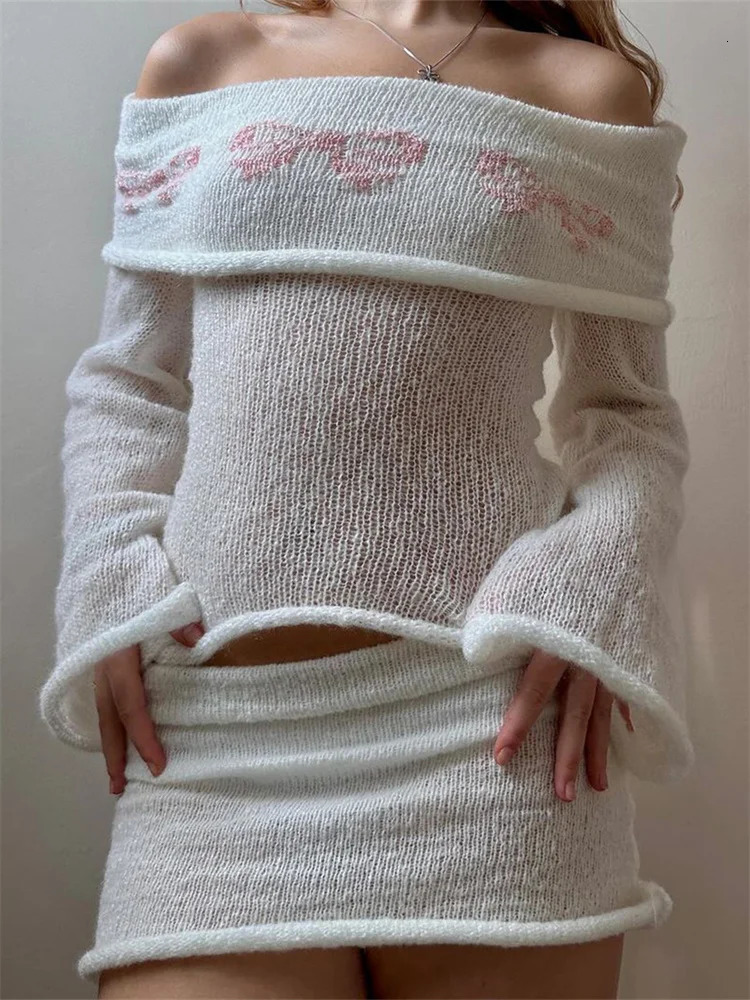 Womens Off Shoulder Sweaters Chest Folding Boat Neck Long Sleeve Slim Fit Casual Knitted Tops Pullovers Shirts Fall Spring 251215