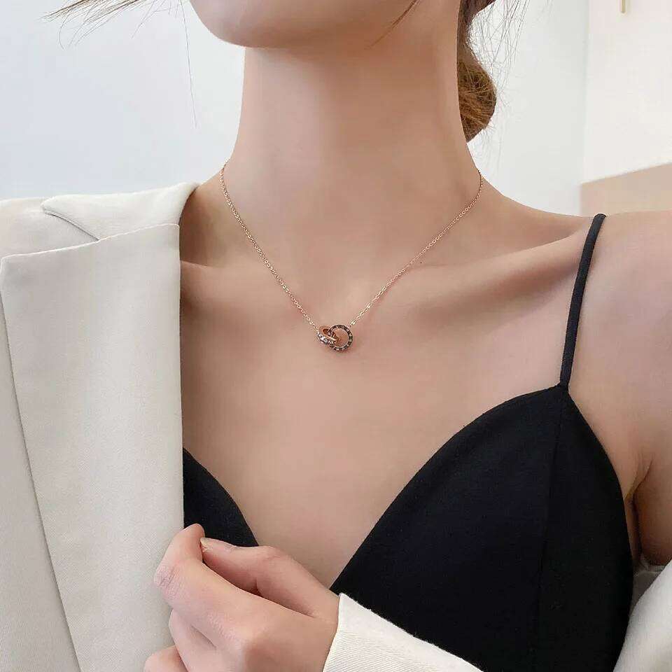 ZAKOL Korean Fashion Titanium Steel Chain Roman Numeral Crystal Circle Choker Necklaces for Women Party Jewelry Gift