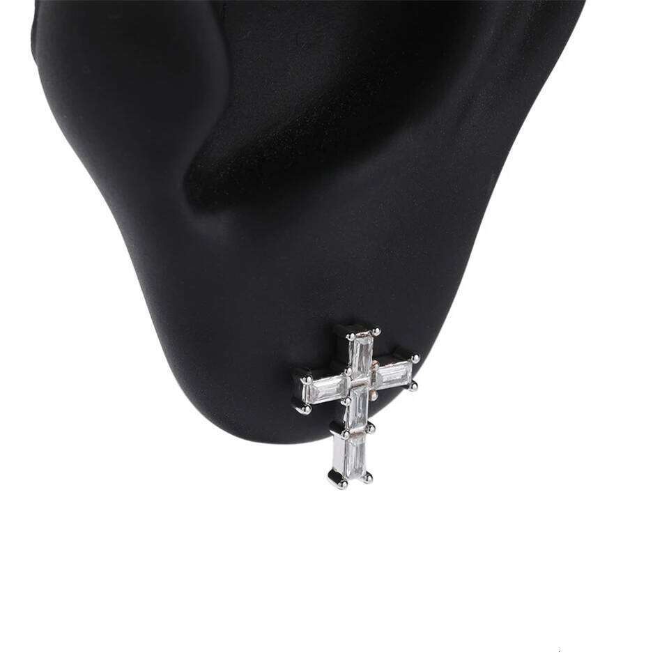 ZAKOL Simple Shiny Baguette Cross CZ Stud Earrings Women Mens Hip Hop Punk Sliver Gold Color Ear Accessories 2025 New