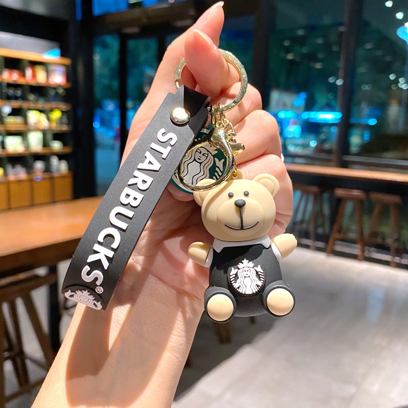Hot free shipping designer key chain for bags green brown Fashionable and versatile milk tea bear keychain pendant cute car keychain decoration gift