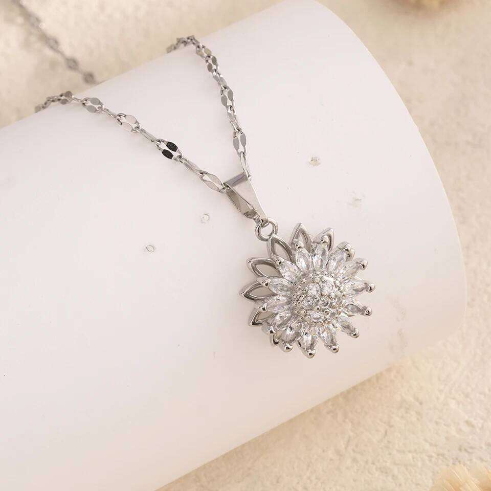 ZAKOL New Trendy Sunflower Daisy Flower Zirconia Earring Necklace for Women Romantic Sparkling Crystal Wedding Jewelry Set