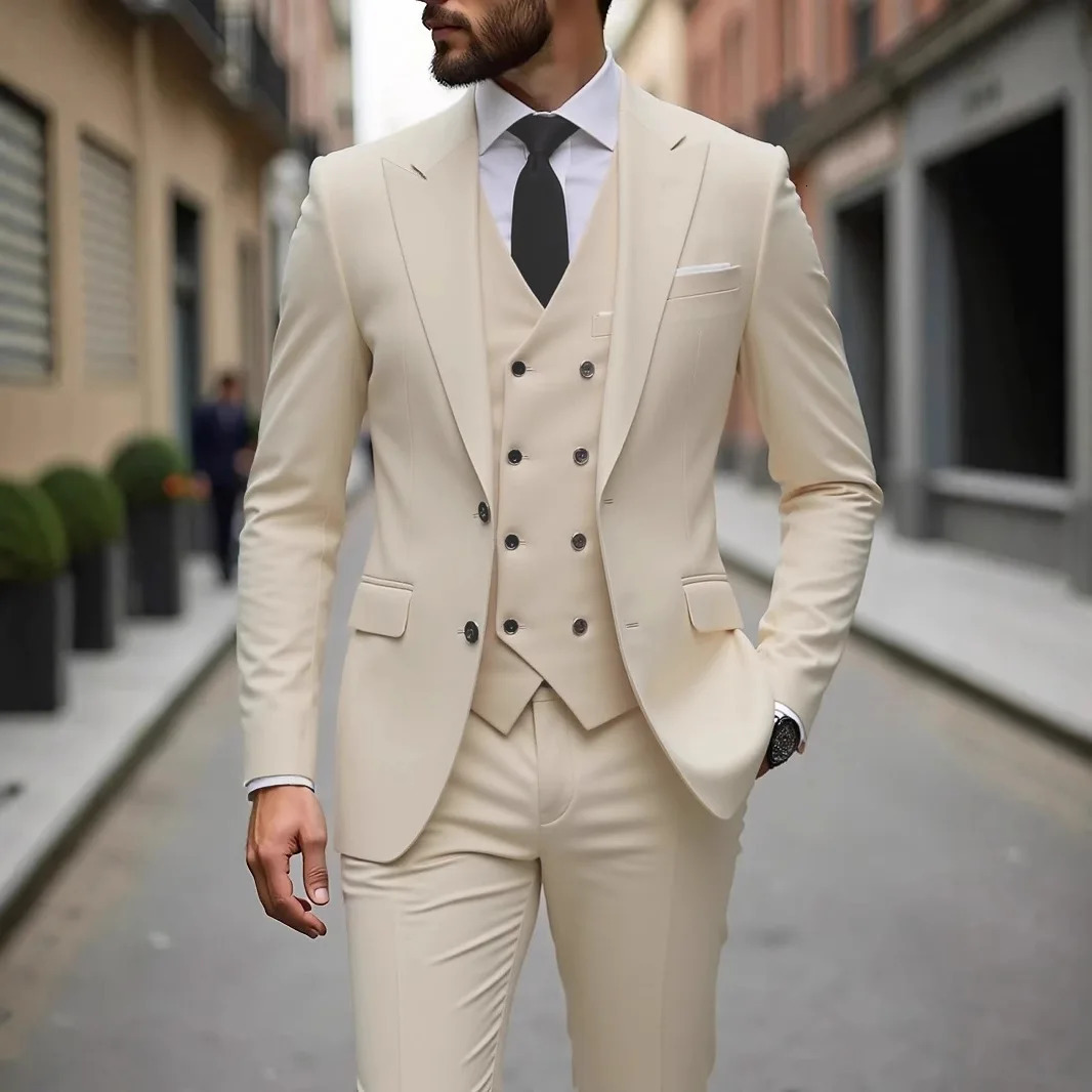 Classic Wedding Tuxedos Slim Fit Bridegroom For Men 3 Pieces Groomsmen Suit Male Formal Business Men SuitsJacketVestPants 251217