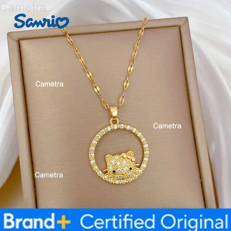 Sanrio Stainless Steel Chain Simple Cute Zircon Hello Kitty Circle Pendant Necklaces for Women Girls Fans Birthday Christmas Gifts H251229