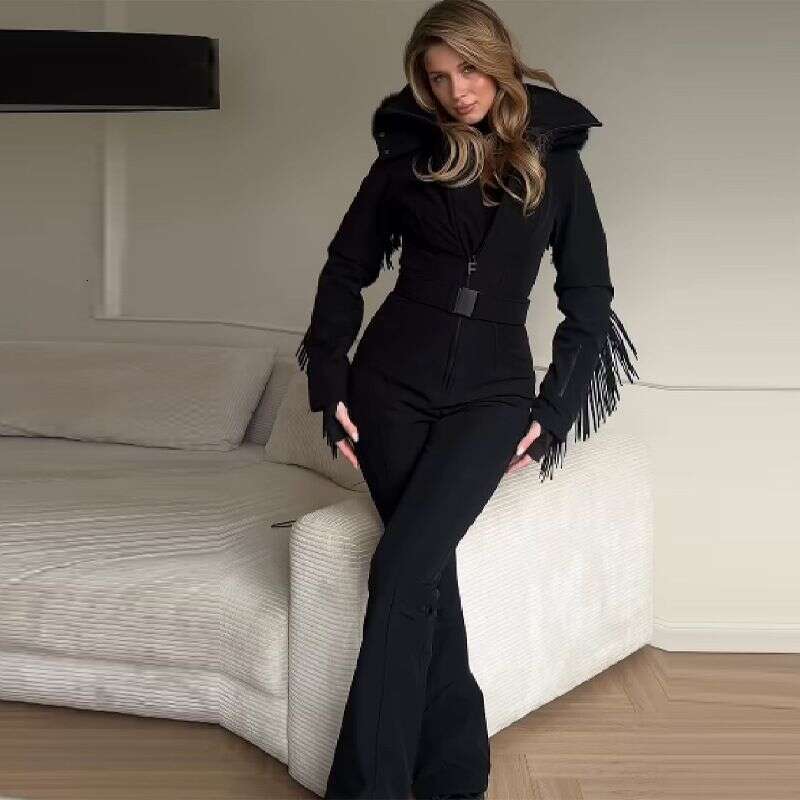 2025 New Korean Style Winter Casual Ski Cotton Jacket Pants Set For Petite Women With Warm Hood And Belt WKERSIY