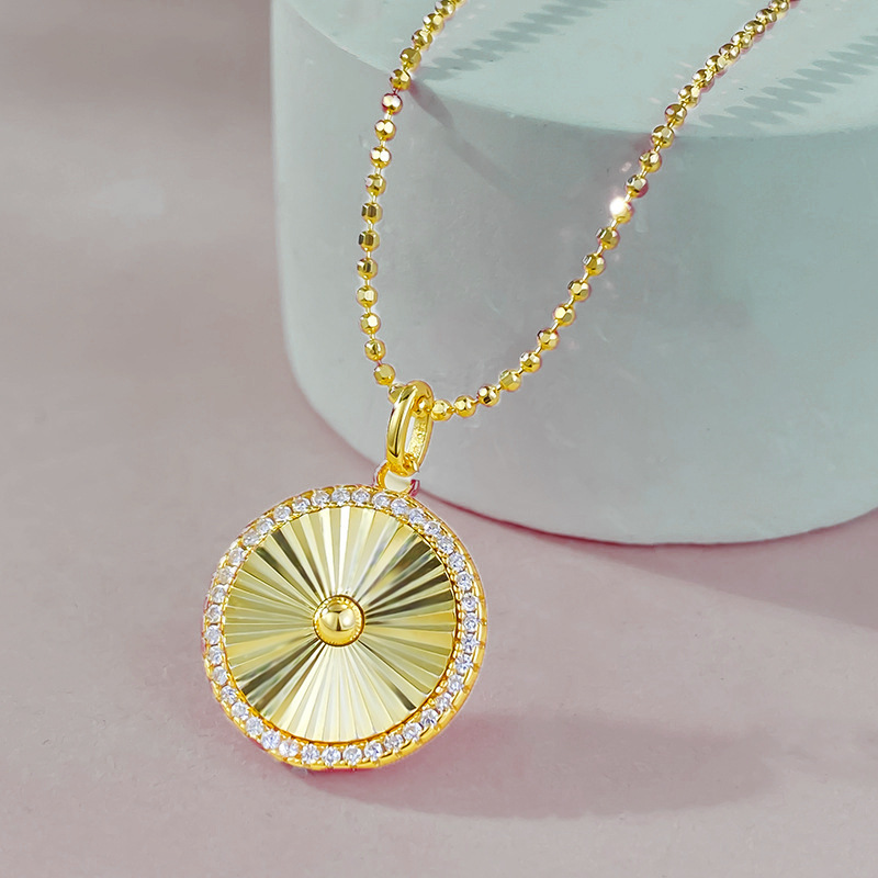 S925 silver gold-plated daily light luxury brushed round pendant fashion versatile commuting necklace