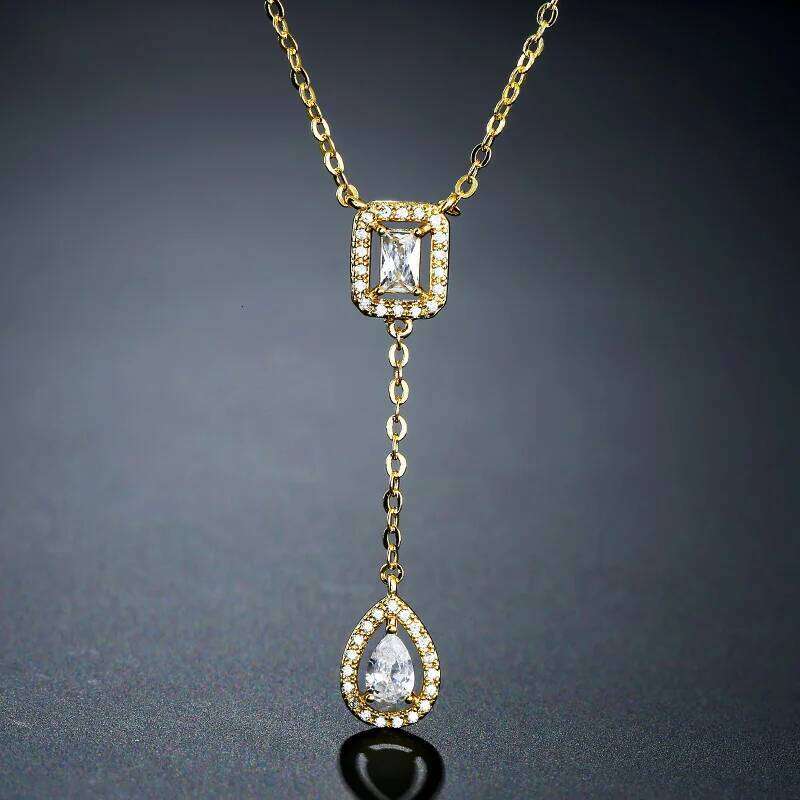 ZAKOL Classic Square Water Drop Zircon Necklace Brilliant Shiny Wedding Party Engagement Jewelry Gifts for Women