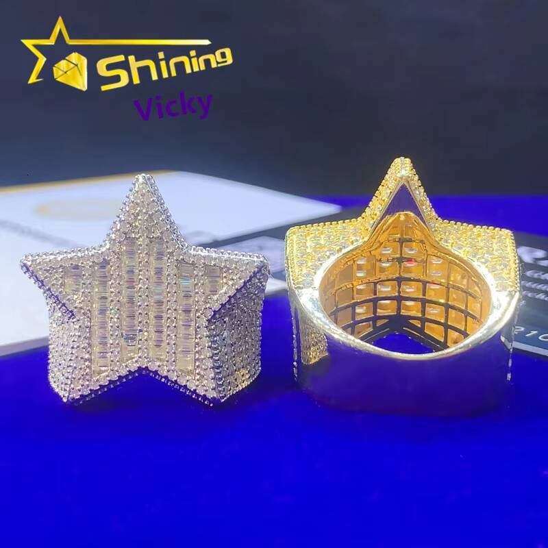 Ready to Ship Gra Certificate Hip Hop Ring Custom Iced Out Diamond Men 925 Sterling Silver Moissanite Ring