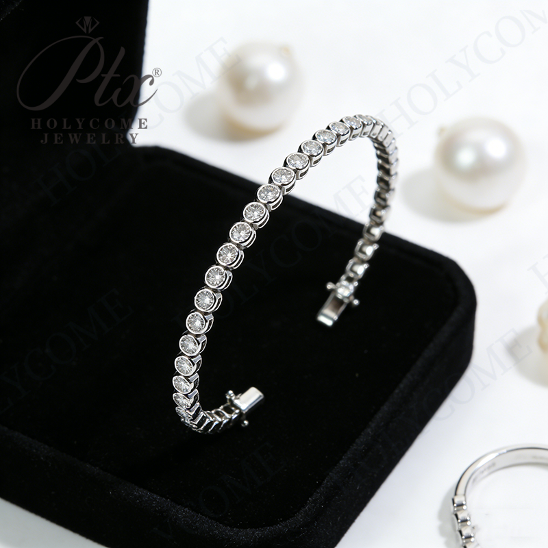 4mm Moissanite Round Bubble Diamond Tennis Bracelets for Woman Men 925 Silver Plated 18k Gold Bezel Setting Hip Hop Chain Bracelet