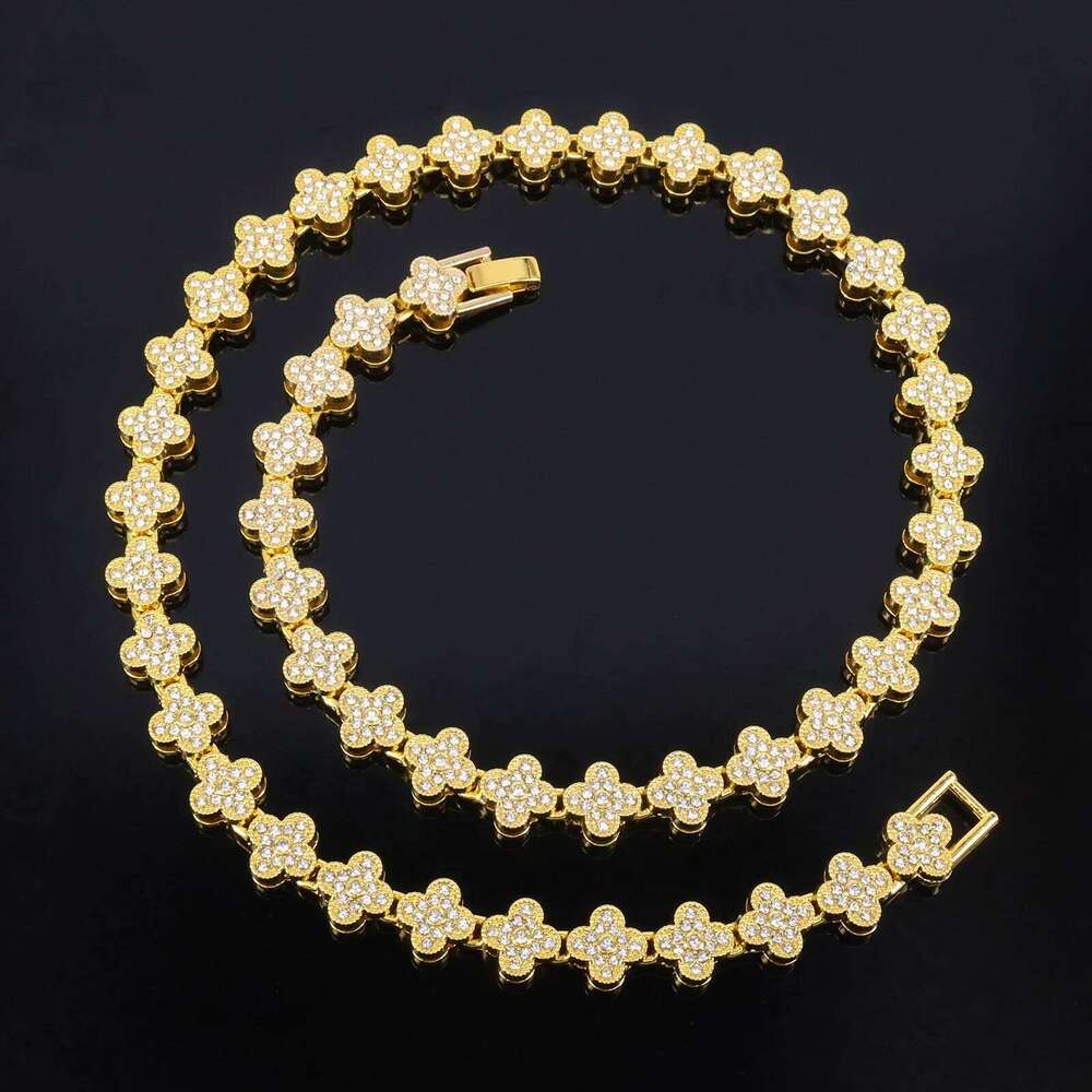 ZAKOL 20/50CM Hip Hop Four-leaf Flower Tennis Chain Bracelet Necklace for Women Men Iced Out Buling Rhinestone Rock Punk Jewelry