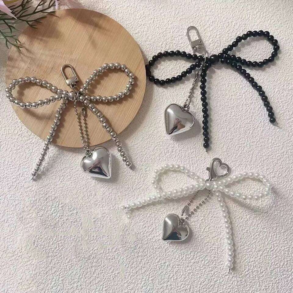 ZAKOL Delicate Beaded Key Chain White Pearl Bow Keychain Decoration For Bags Phones Korean Fashion Accessories