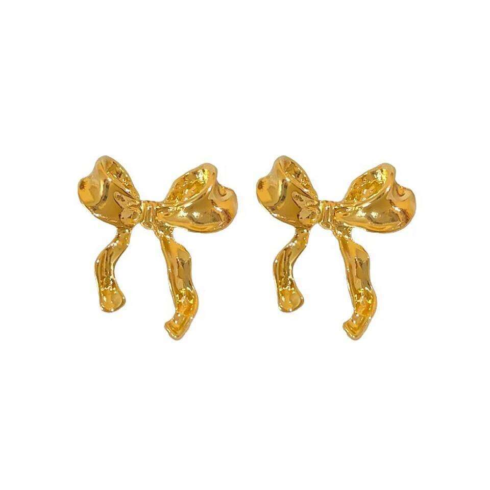 ZAKOL Sweet Gold Color Metal Ribbon Bow Knot Earrings for Women Girls Irregular Bowknot Y2K Ear Accessories