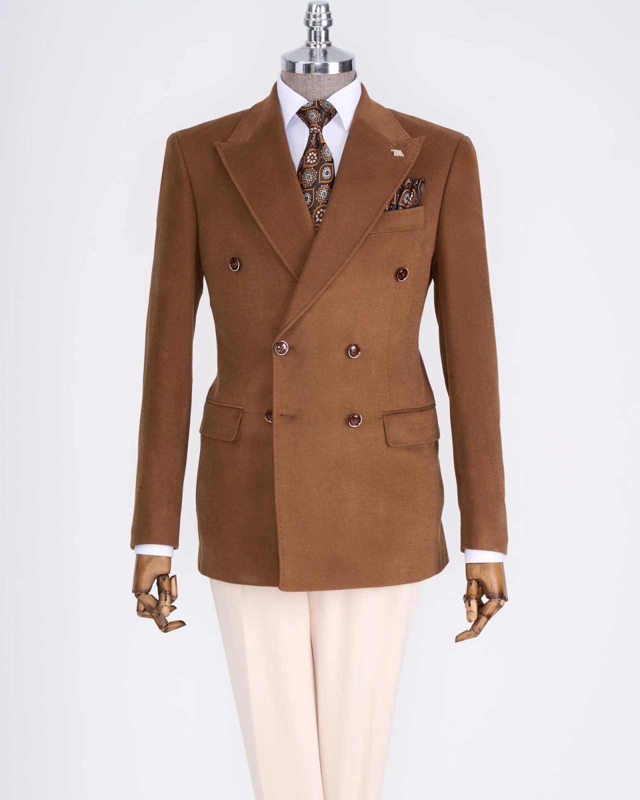 Fashion Men Suit Set Formal Double Breasted Peaked Lapel Male Suit Slim Daily Causal Office Wedding Tuxedo