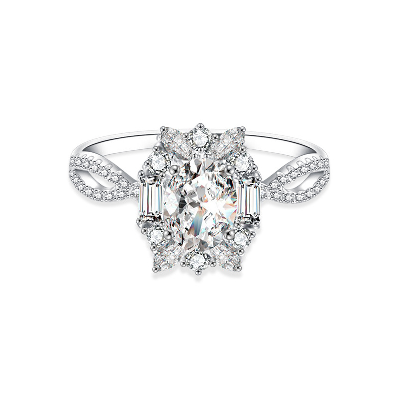 Exquisite Mozambique Diamond Ring With Elegant Ladies Oval Pigeon Egg Shaped Design White Diamond Ring Artificially Cultivated Diamond Gift