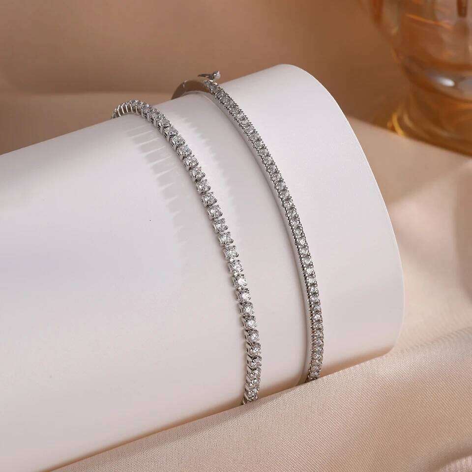 ZAKOL 2Pcs/Set New Turquoise Shiny Zircon Tennis Bracelet Set for Women Fashion Blue Stone Wedding Party Jewelry Accessories