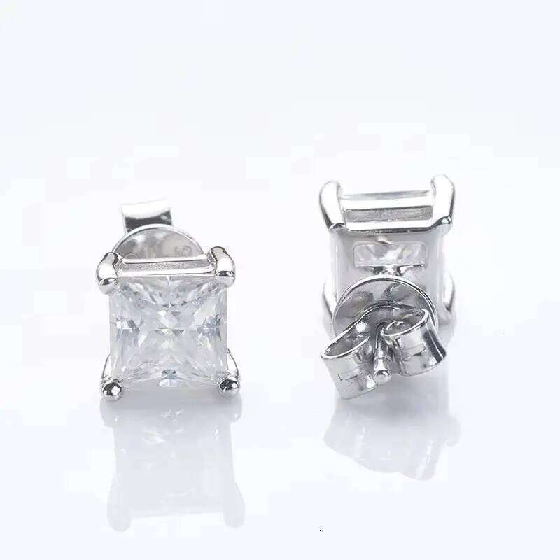 1 pairs Princess Cut Moissanite Stud Earrings For Women Men's Ear Studs Unisex D color VVS 1CT 2CT S925 Sterling Silver Jewelry a10