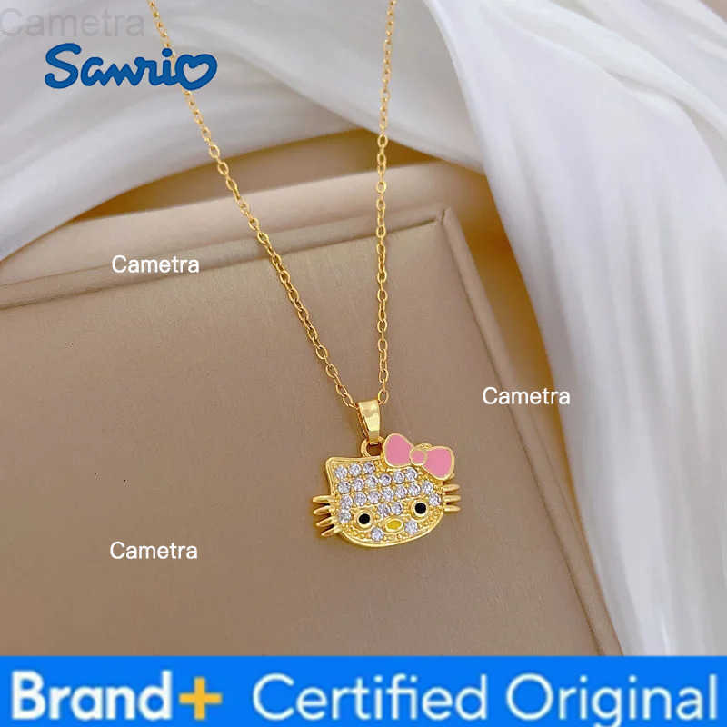Sanrio Stainless Steel Chain Necklace Cute Hello Kitty with Zircon Pendant Necklaces for Women Girls Creative Cute Jewelry Gifts H251229