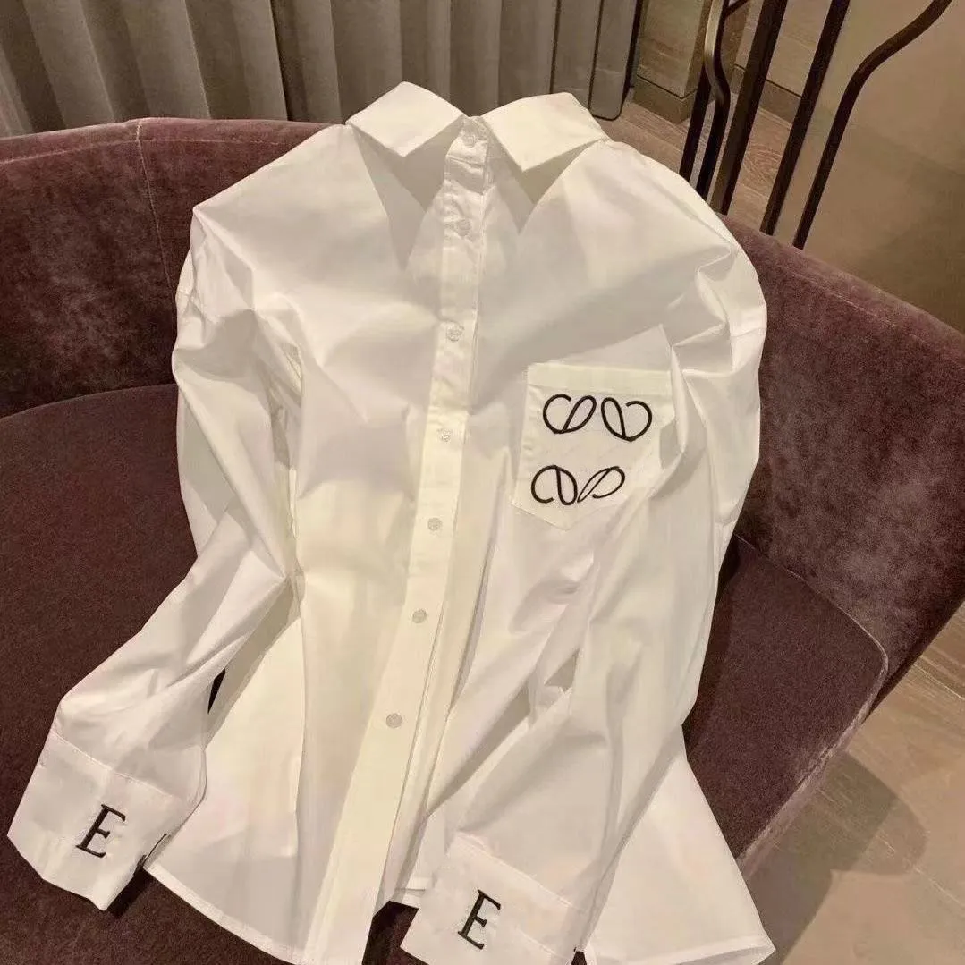 Loose Designer Shirts Women White Blouse Fashion Spring Embroidery Luxury Base Shirt womens long sleeve lapel coat tops T-Shirt Size SML