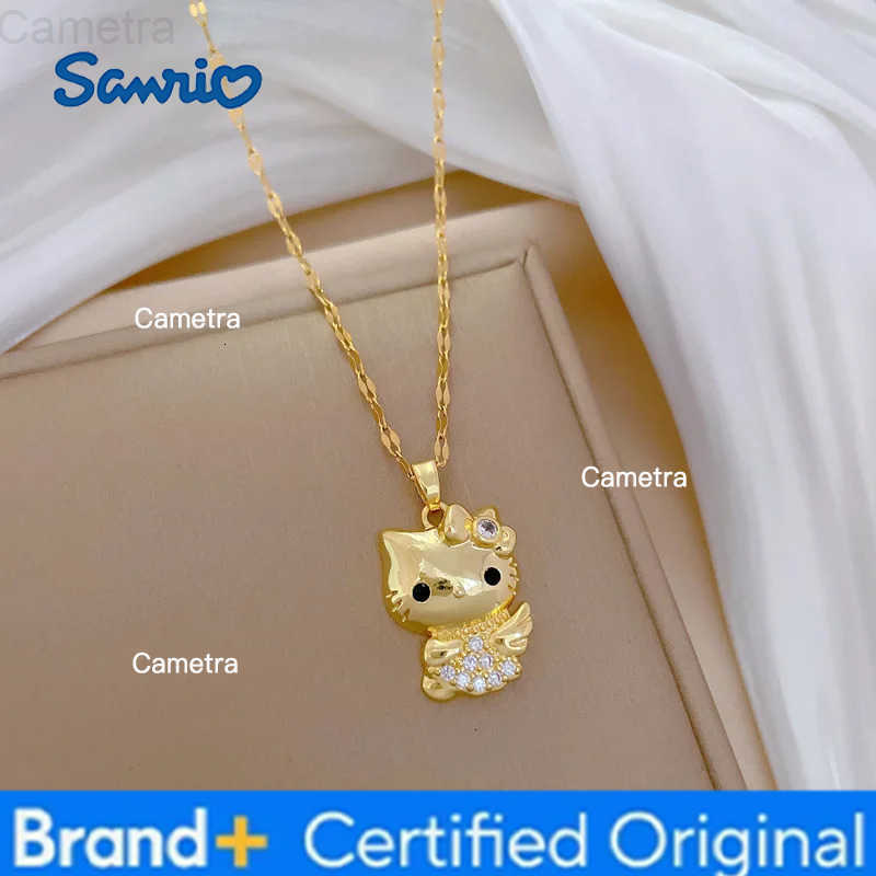 Sanrio Stainless Steel Chain Necklace Hello Kitty Angel with Zircon Pendant Necklaces for Women Girls Sweet Cute Jewelry Gifts H251229
