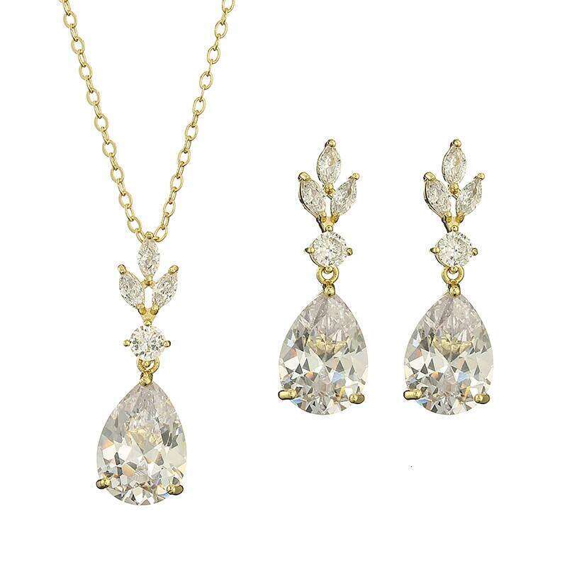 ZAKOL AAA Cubic Zirconia Leaf Dangle Earrings Necklace for Women Luxury Bridal Wedding Jewelry Set