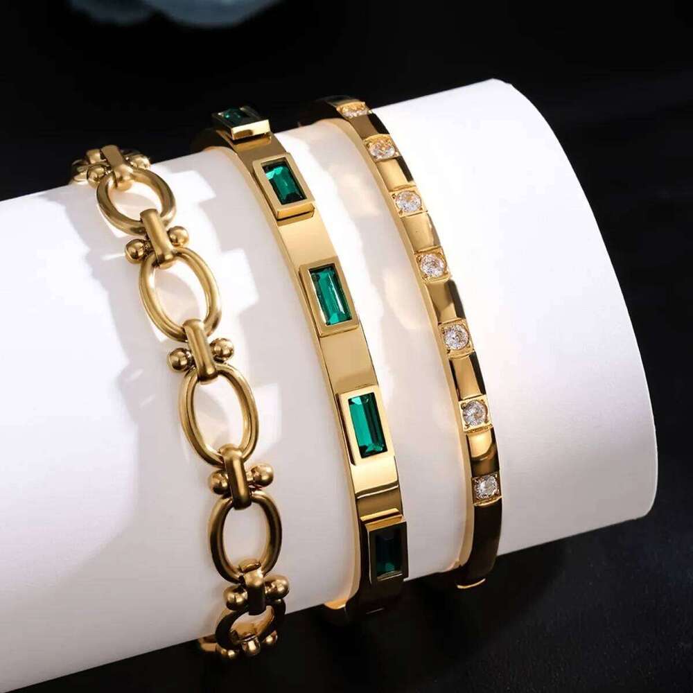 ZAKOL Personality 18K Gold Plated Stainless Steel Cubic Zircon Bracelet for Women Waterproof Fashion Jewelry Gift