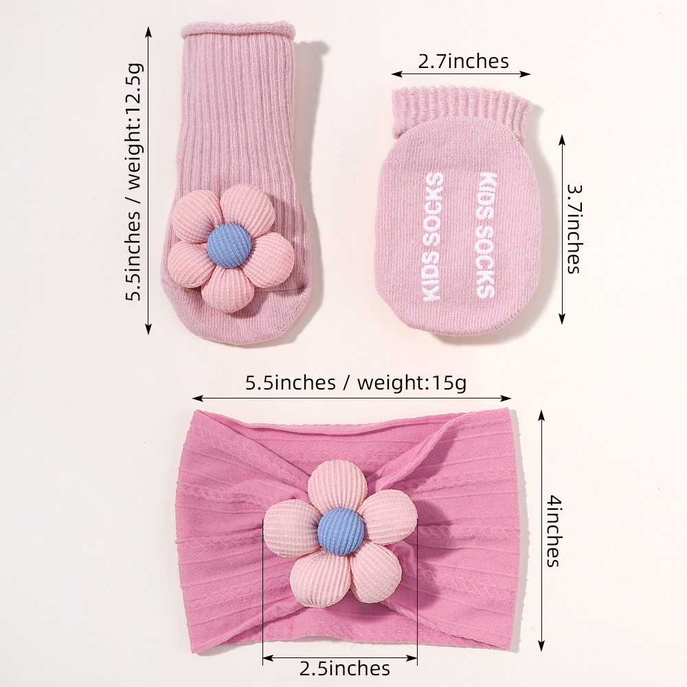 2Pcs/set Baby Flower Headband Socks Set Soft Infant Hairband for Newborn BB Elastic Floral Turban Short Socks Infant Headwear C2025