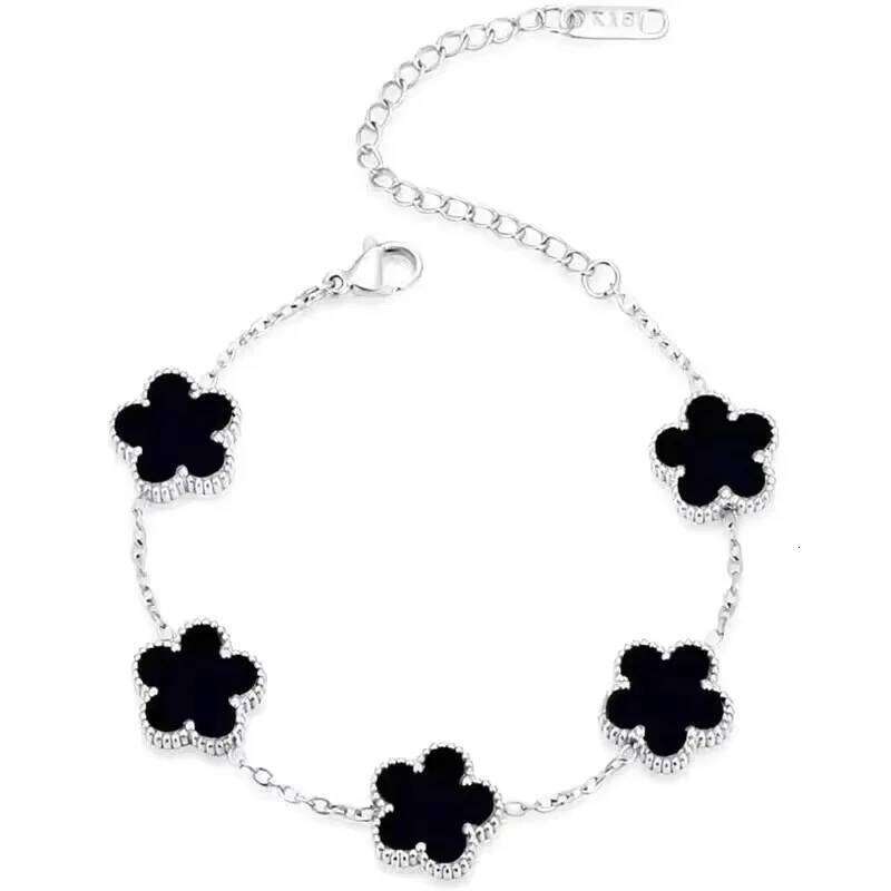 Luxury Woman Silver Plated Five Leaf Flower Adjustable Bracelet Plum Blossom Plant Stainless Steel Jewelry Clover 25H1229