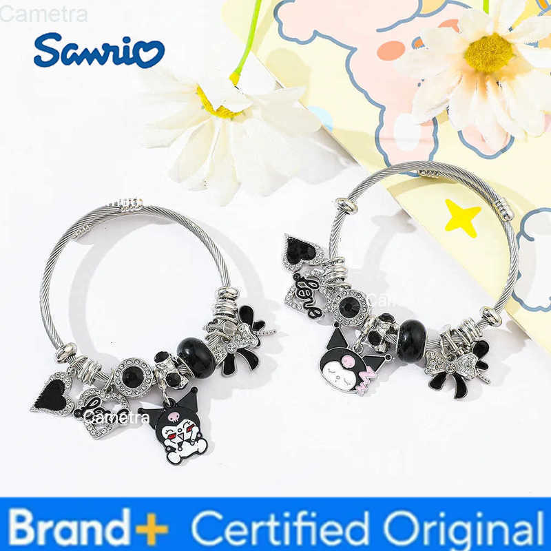 Sanrio Beaded Bracelet Kuromi Pendant Heart Shaped Hollow Rhinestone Pendant DIY Bracelet Suitable as a Gift for Kuromi Fans H251229
