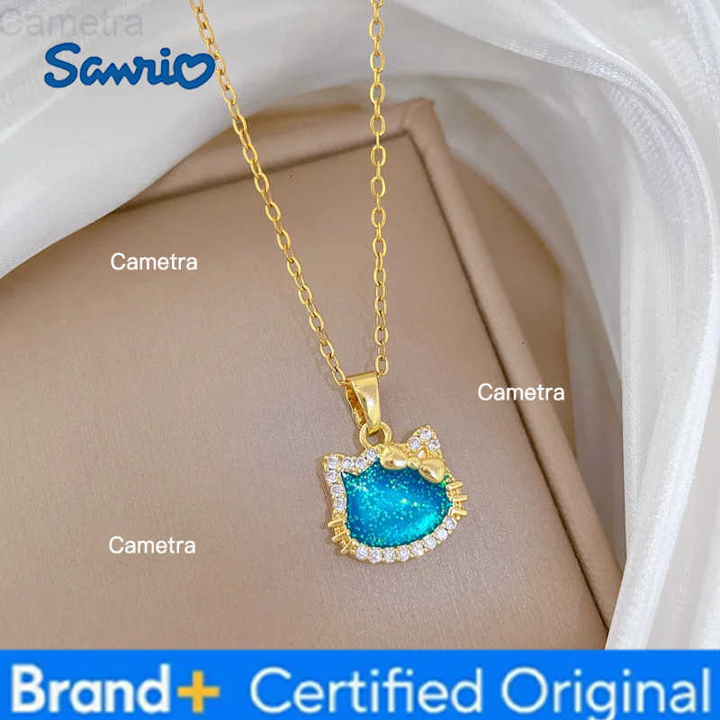 Sanrio Dreamy Blue Zircon Hello Kitty Pendant Necklace Stud Earrings for Women Girl Cute Charm Stainless Steel Chain Jewelry Set H251229