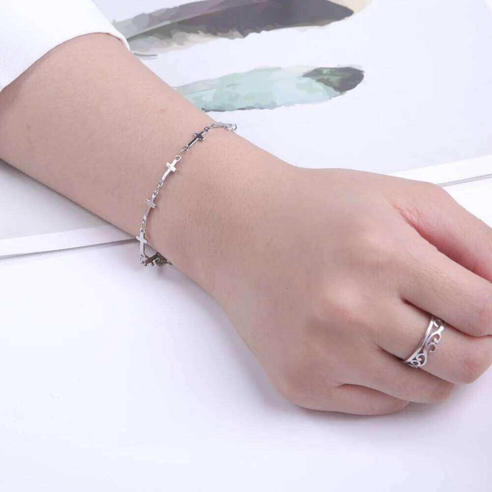 Skyrim Fashion Cross Bracelet Stainless Steel Adjustable Bracelets Jesus Christian Jewelry Gift for Women Girls 25H1229