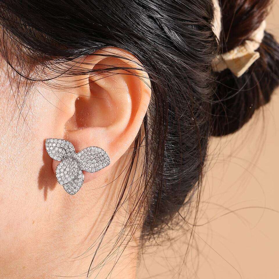 ZAKOL Luxury Leaf Leaves Flower Full Micro Cubic Zirconia Paved Wedding Bridal Earring For Women Party Jewelry Gift