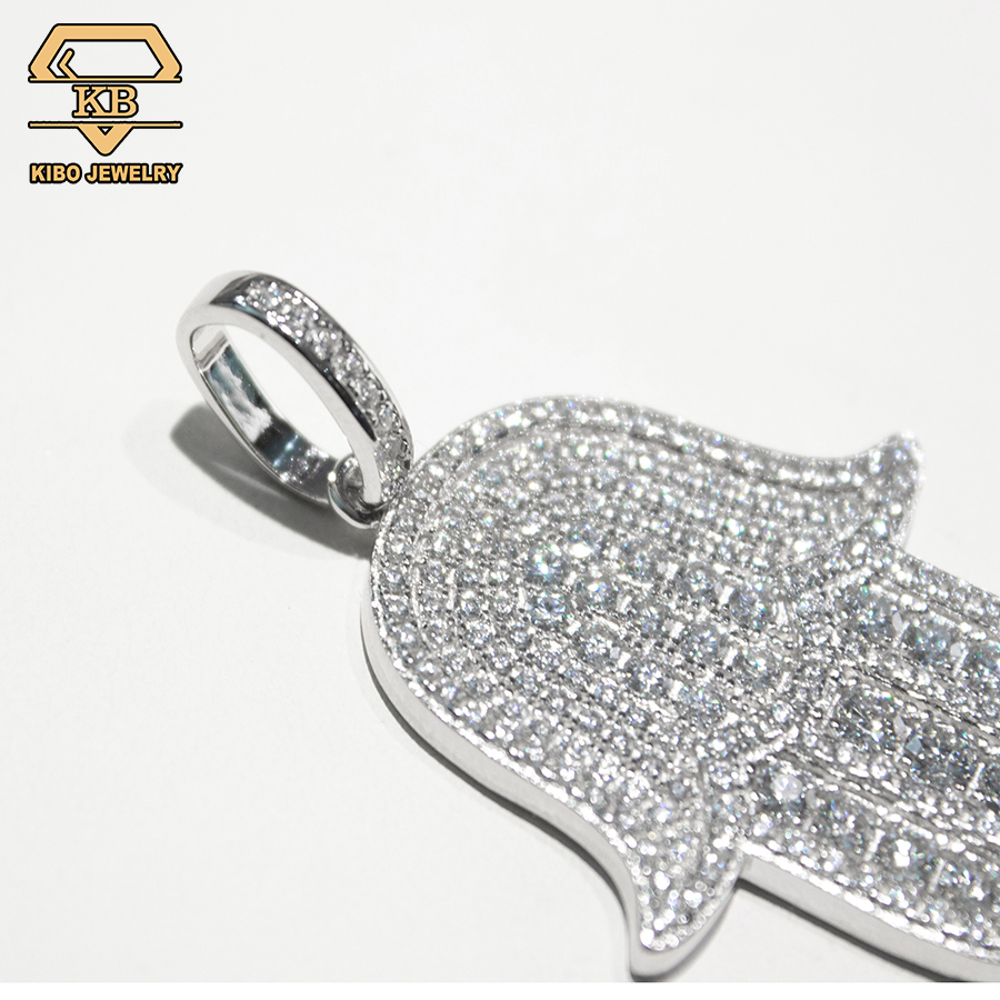Hamsa Hand Jewelry Wholesale Price Full Iced Out Diamond S925 Sterling Silver Chai Necklace VVS Moissanite Hamsa Hand Pendant