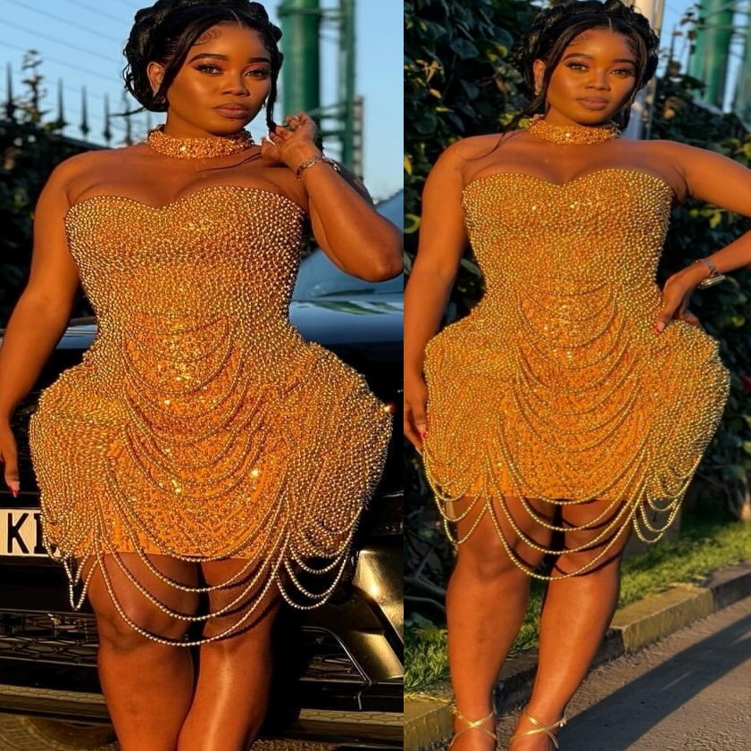 Chic Gold Sheath 2026 Cocktail Dress Pearls Beadings Luxurious Short Mini Graduation Homecoming Dresses For Special Occasions Sweetheart Gowns