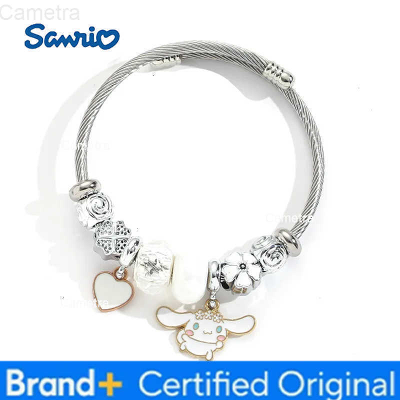 Sanrio Stainless Steel Bangle Cute Cinnamoroll Heart Flower Charm Bracelets for Women Girls Birthday Gifts for Friends Family H251229