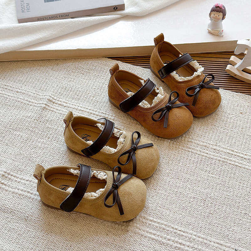 INS French Lace Edge Small Leather 2025 Autumn New Korean Style Girls' Bow Princess Soft Sole Single Shoes