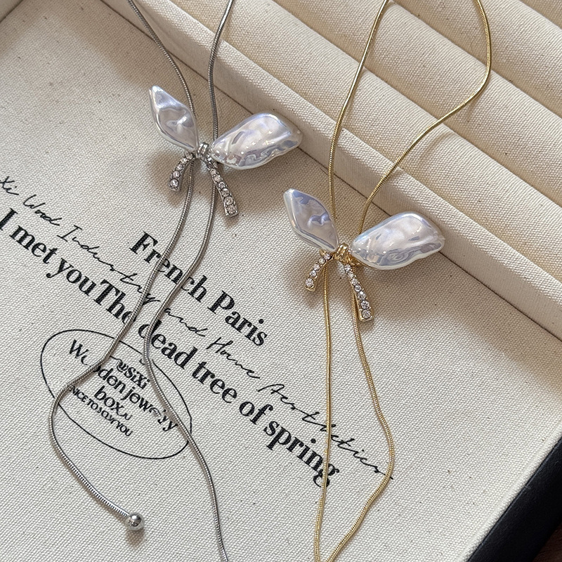Korean Style Ins Diamond-Studded Butterfly Pearl Exquisite Elegant Temperament Versatile Sweater Chain Light Luxury High-End Sense Necklace