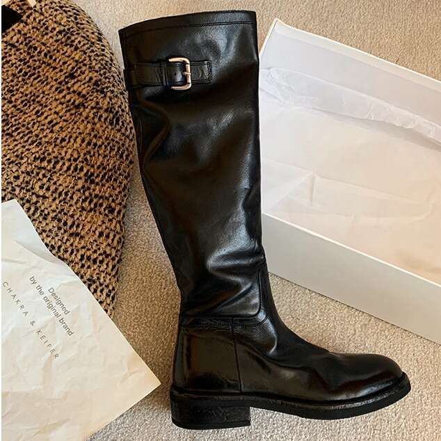 Internet Celebrity Style Washed Horse Leather Long Thick Sole Mid-Calf Over-the-Knee Riding for Women 2024 New Model Women's Boots