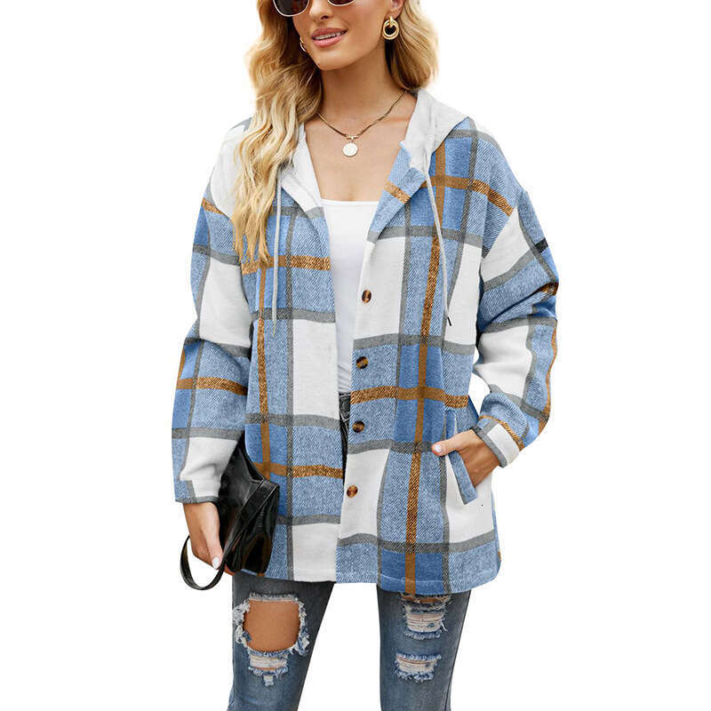 Fashion 2026 Clothing Autumn Winter New Cross-Border Women's Plaid Hooded Casual Loose Shirt Sweat-Shirt Femme Luxe
