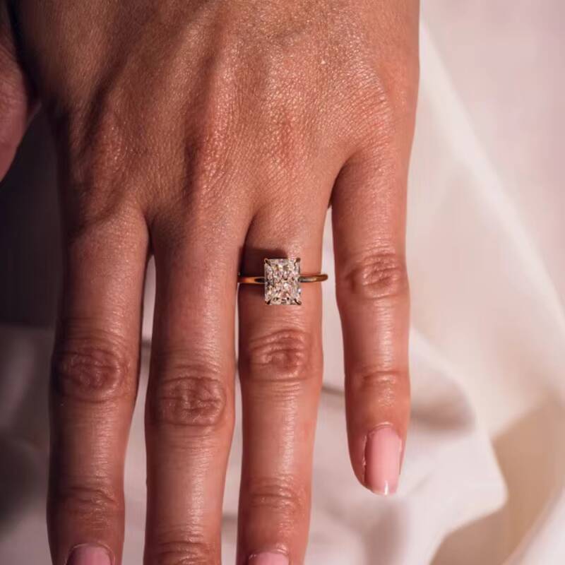 Custom 1CT Radiant Cut Engagement Ring IGI Certified Diamond Rings 14K Rose Gold Lab Grown Diamond Ring