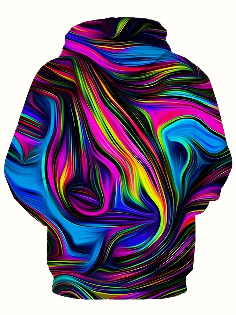 Streetwear Men's Hoodie Vibrant Fluid Wave All-Over Print 3D Graphic Unique Oversized Hip-Hop Hoodie