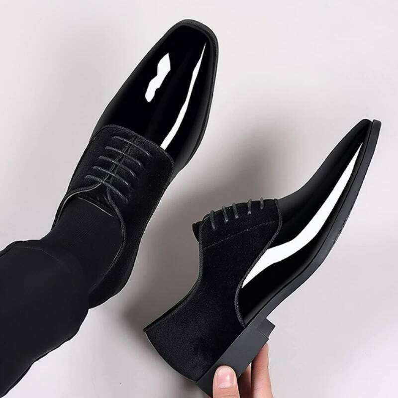Classic Men's Patent Leather Dress Lace Up Office Work Shoes Pointed Toe Wedding Oxfords Plus Size Shoe New LEEGO LENS