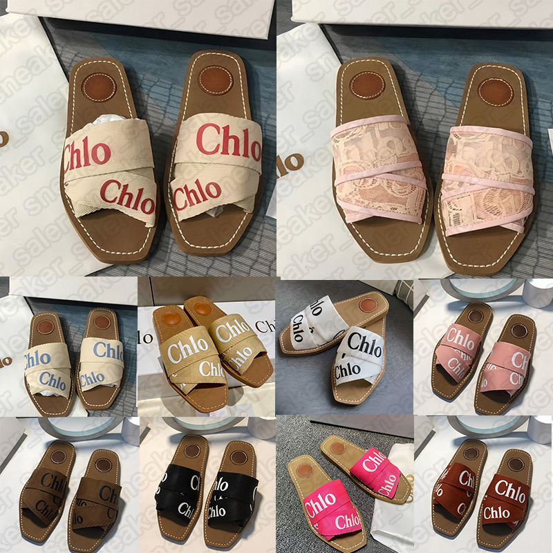 Designer sandals Woody Women Mules Flat clogs classic Slides Light Tan Beige White Black Pink Lace Lettering Fabric Canvas Slippers Womens slide trainers