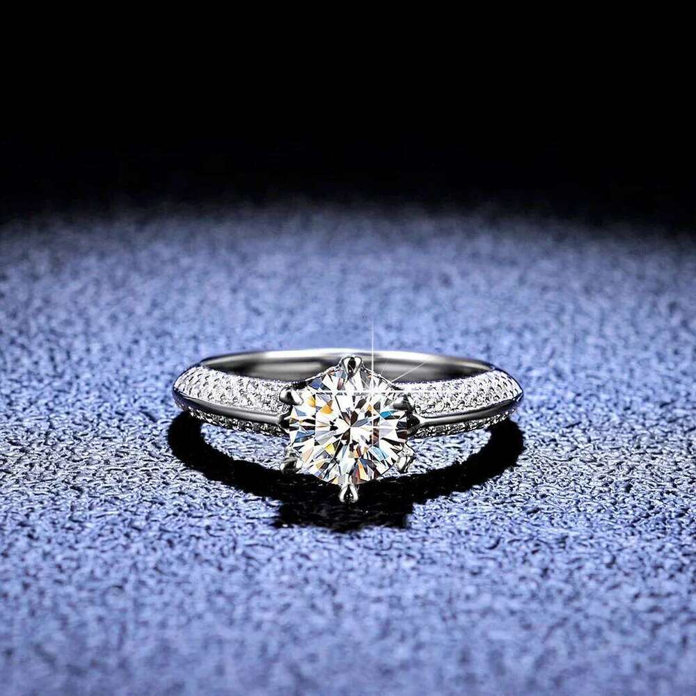 18K gold set diamond D-color ring, fashionable and personalized moissanite PT950 platinum half wall 1-Ct open ring 0e7