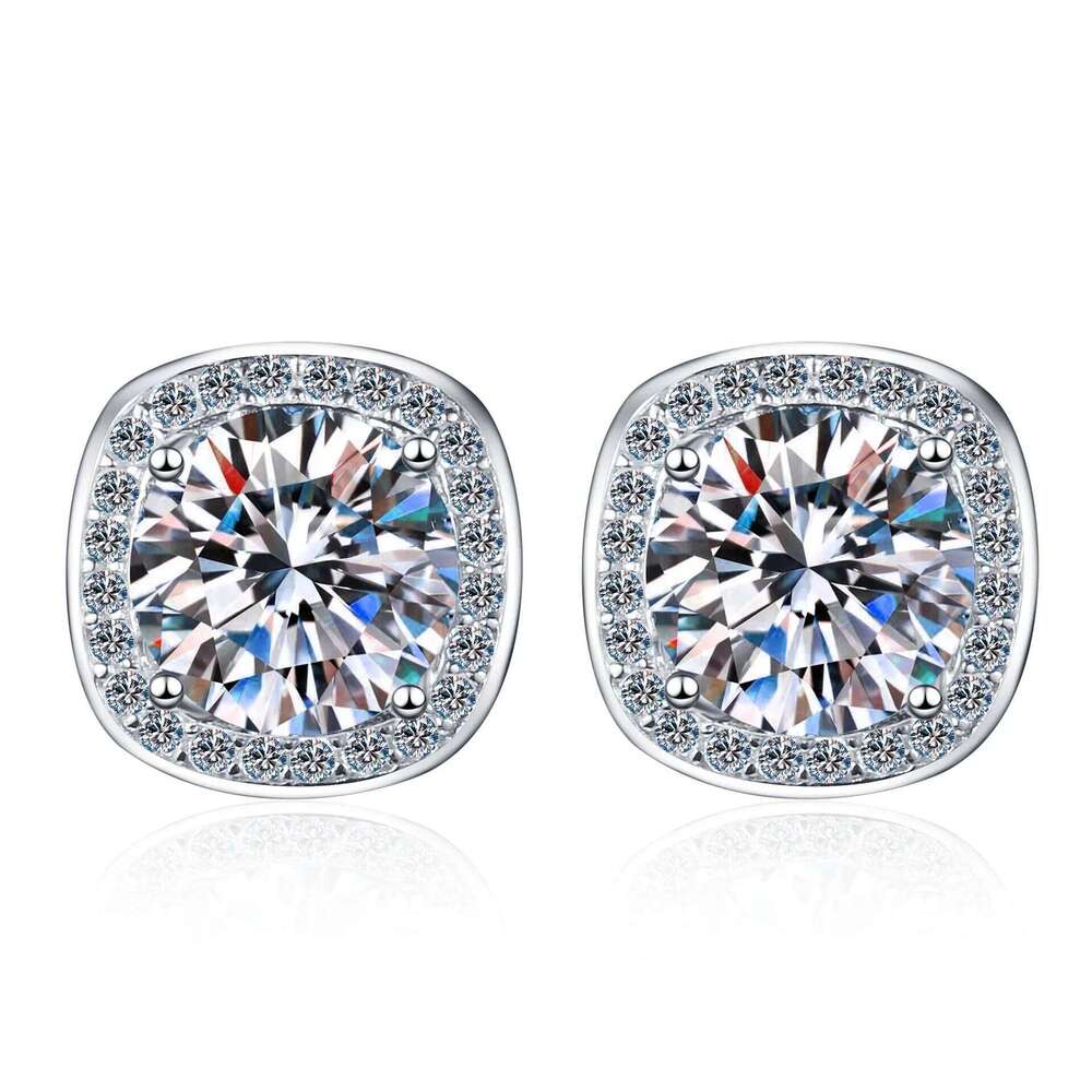 18K gold inlaid diamond women's square 0.5 1 Ct Pt950 platinum moissanite fashion jewelry earrings 9fa