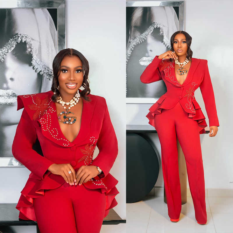 Designer Women Jacket Beaded 2 Piece Set Mother Of The Bride Suits Exquisite Shawl Lapel Single Breasted Pants Suit Customized