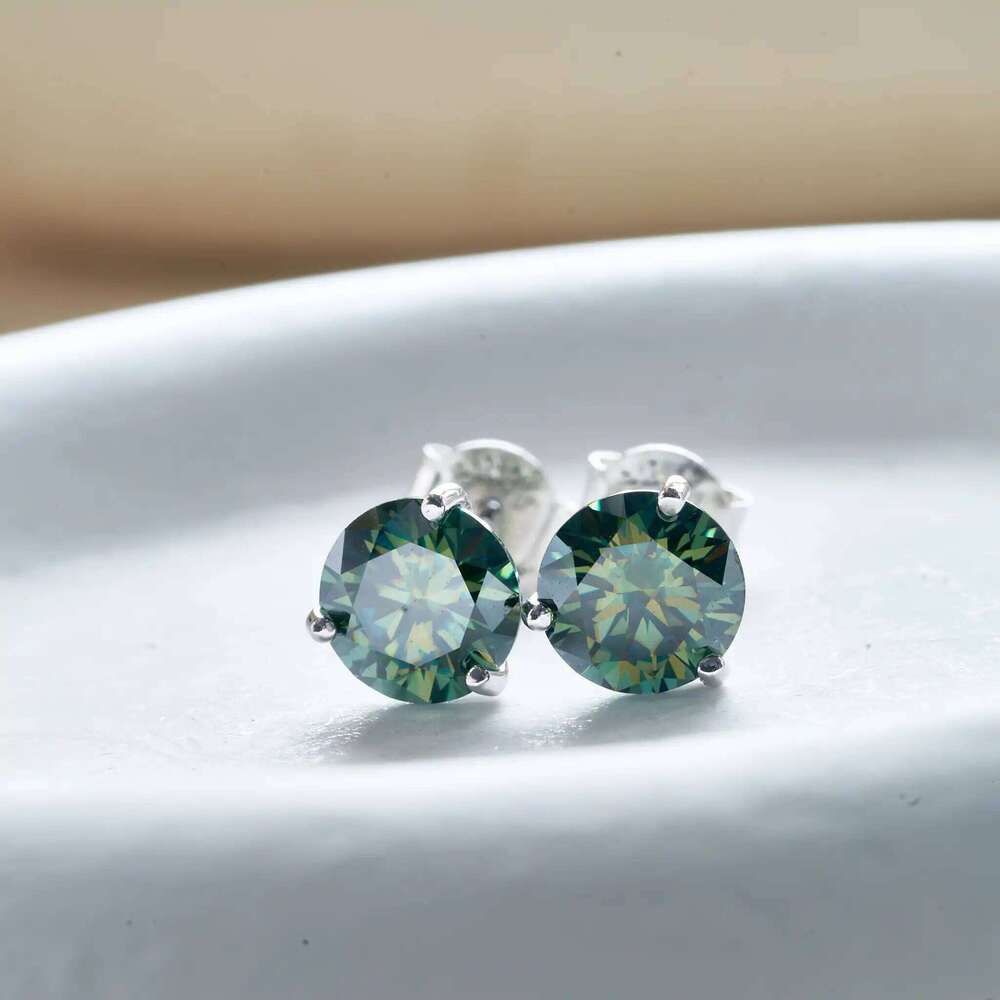 0.5-1CT moissanite stub earring 925 Sterling Silver for charm lady with darkgreen color For Women Wedding Fine Jewelry 03b
